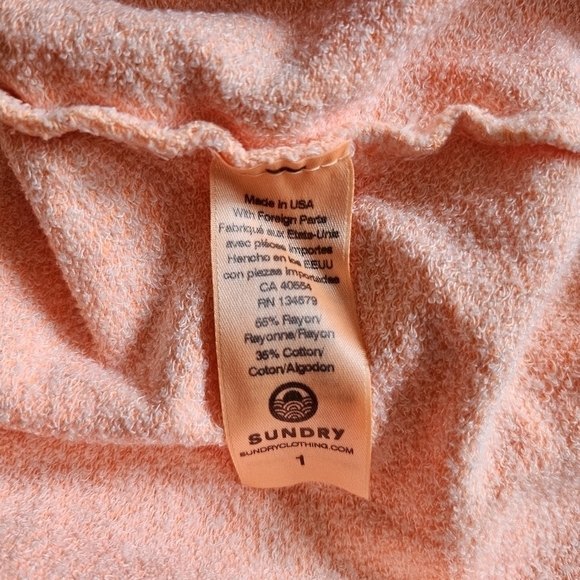 New Sundry Double Heart Crewneck Neon Orange Pullover Sweatshirt NWT 1/Small - Picture 7 of 8